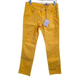 Jeckerson Women's Donna Ochre Yellow Gabardine 5-Pocket Golf Pants Italy Size 31